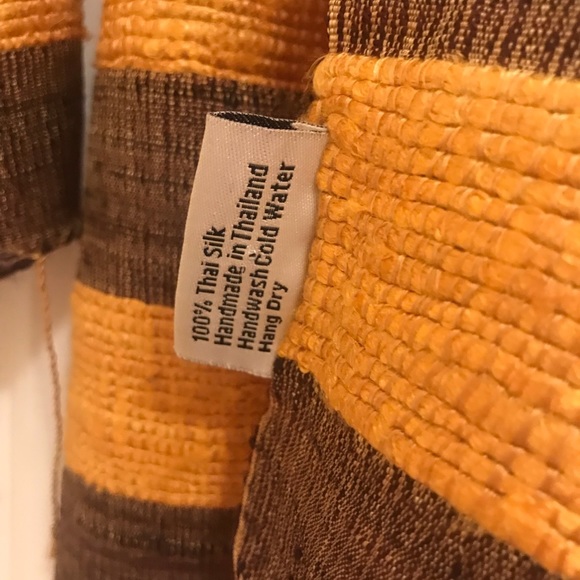 Handcrafted Thai Silk Scarf with Nubby Weave in Gold & Dark Brown - Picture 7 of 9